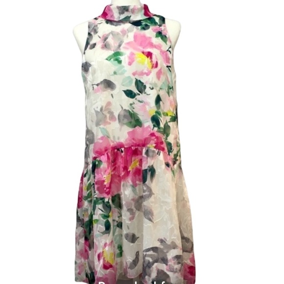 Eliza J Crepe de Chine Pink Dropped Waist Dress Open Back Subtle High Low Sz 10 - Picture 3 of 9